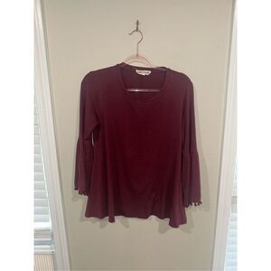 Johnny Was Calme’ Maroon Blouse 3/4 Sleeve Bamboo Blend Small